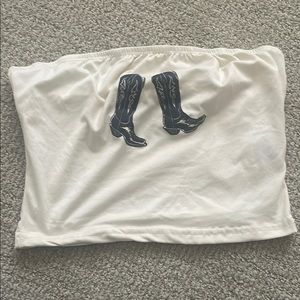 White Tube Top with Black Boot Design